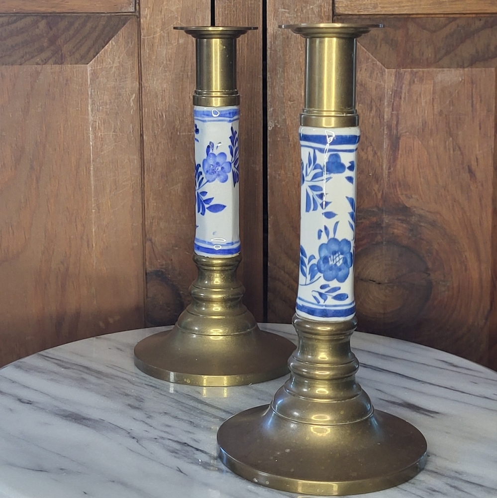 Brass Chinoiserie Candle Holders - Picture 3 of 12